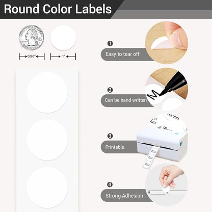 1 Inch Circle Dot Stickers 1000 PCS White Color Coding Thermal Labels Dots Writable Printable Small Round Stickers for Office, Classroom, Inventory, Garage, Organizing Storage, DIY