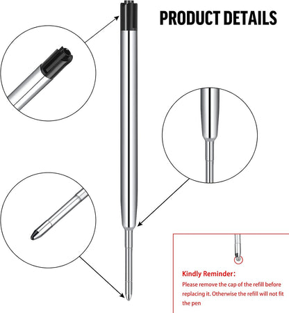 12 Pieces Pen Refills Black Ink 1.0mm Medium Point Metal Ballpoint Refill Smooth Writing Pen Refills Replacement Refills for Retractable Ballpoint Pen School Office Supplies (Black)