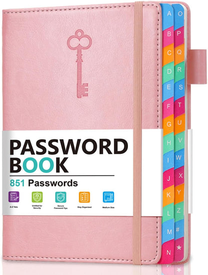 Password Keeper Book with Colorful Alphabetical Tabs, Hardcover Password Log-Book for Internet Password and Website Address, 5.8"×8.4" Password Notebook for Home Office (Pink)