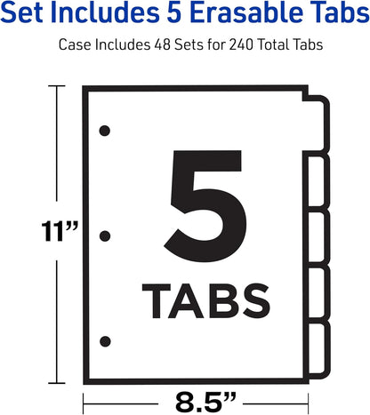 Avery Big Tab Write & Erase Dividers for 3 Ring Binders, 5-Tab Set, Multicolor Divider Tabs, 1 Set of Binder Dividers, Great for Organizing Projects, Reports, Finances, and More (23076)