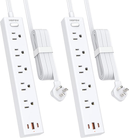 2 Pack Power Strip Surge Protector, 10 Ft Ultra Thin Flat Plug Extension Cord, Surge Protector with 5 Outlets & 3 USB Ports (2 USB C), 1700 Joules, 3-Prong, Wall Mount for Home Office Dorm, White
