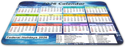 Calendar Mouse pad, 2026 Ocean Wave Background Calendar Natural Rubber Mouse Pad, Quality Creative Gaming Rectangle Mouse Personalized Desk Mouse Pad 9.5 inch x 7.9 inch