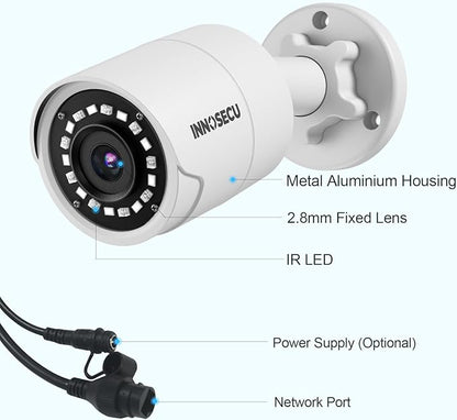 5MP Bullet PoE Camera, IP Surveillance Security Camera, Waterproof Outdoor IP67, Built-in Mic, 2.8mm Lens Wide Angle 110°, Night Vision 100ft, AI Human&Vehicle Detection, INB5GR38F (White)