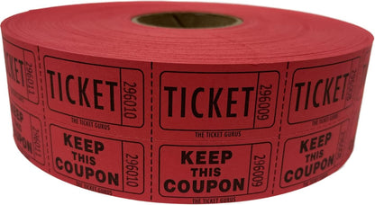 Ticket Guru-Raffle Tickets - (4 Rolls of 2000 Double Tickets) 8,000 Total 50/50 Raffle Tickets (4) Random Colors