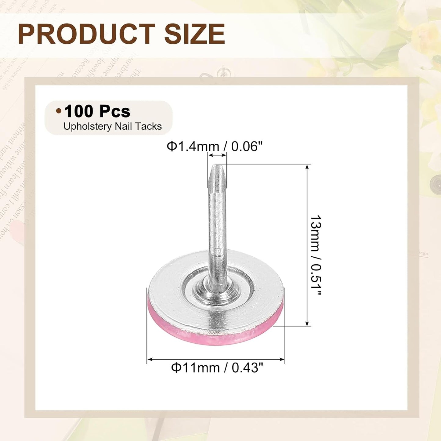 uxcell 100Pcs Upholstery Tacks, 11mmx13mm Flat Head Thumb Tack Decorative Furniture Nails Push Pins for Furniture Sofa Headboards, Pink