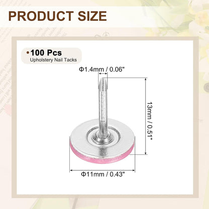 uxcell 100Pcs Upholstery Tacks, 11mmx13mm Flat Head Thumb Tack Decorative Furniture Nails Push Pins for Furniture Sofa Headboards, Pink