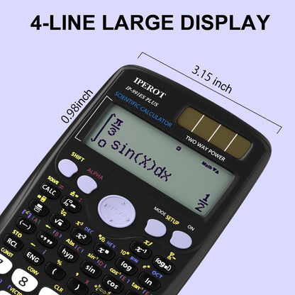 Scientific Calculators, IPEROT Black Math Calculator with 417 Function, Solar Battery Power and 4-Line Display, School Supplies for Middle High College Students Teachers (Black 991ES)