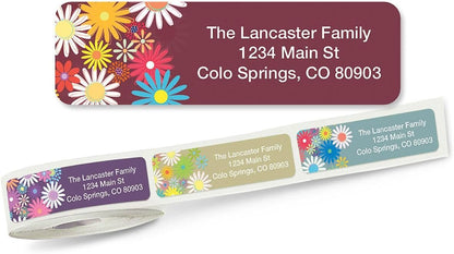 Colorful Images Petite Flowers Rolled Personalized Return Address Mailing Labels with Dispenser, Customize with Name & Shipping Address, 500 ¾” x 2½” Self Adhesive, Easy Peel Label Roll