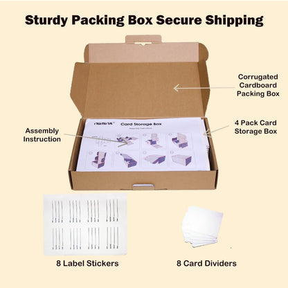 NUMINA 4 Pack 350 Small Card Storage Box, Heavy Duty Cardboard Game Card Organizer with Dividers for TCG, MTG, Sports & Trading Cards, Shipping Boxes for Collectors & Sellers