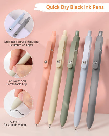 SKYDUE Cute School Supplies 44 PCS, Aesthetic Pencil Case with 12 Pastel Highlighters, 5 Black Gel Pens, 6 Color Gel Pens & Mechanical Pencils, College Essentials Students Stationary Set Purple