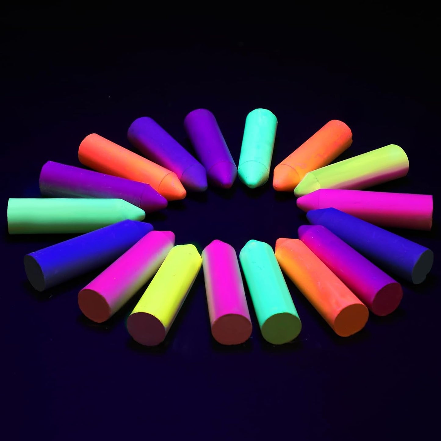 30 Pcs Glow in the Dark Chalk Under Blacklight, 6 Neon Colors Washable Dustless UV Sidewalk Chalk for Black Light Party Playground Chalkboard Birthday Gift and Outdoor Drawing (Crayon)