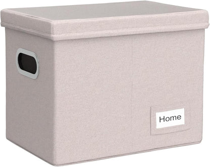 PRANDOM File Organizer Box - Set of 1 Collapsible Decorative Linen Filing Storage Hanging File Folders with Lids Office Cabinet Letter Size Light Grey (14x9.3x10.8 inch)