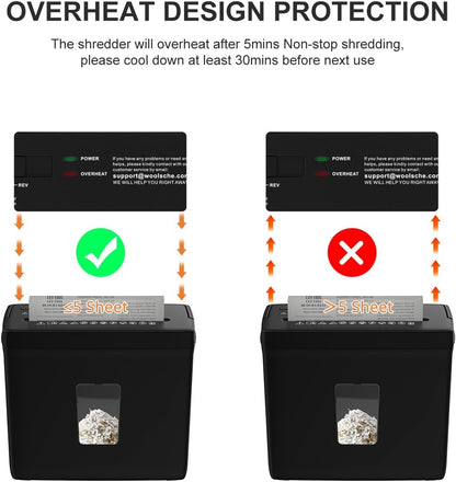 Woolsche Paper Shredder for Home,5 Sheet Desktop Cross Cut with 2.38-Gallon Basket Shredder,P-4 Security Level, 4-Mode Design, Shreds Paper/Credit Card - Durable, with Jam Proof Function for Home