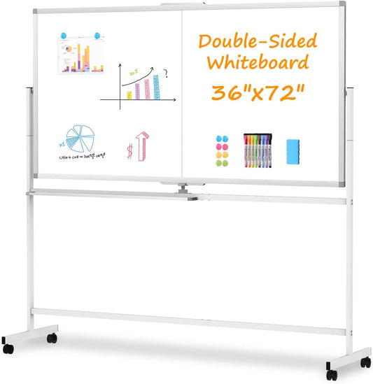 WALGLASS Rolling Whiteboard on Wheels, 72"x36" Double-Sided Dry Erase White Board with Stand, Large Magnetic Whiteboard, Giant Portable Standing Whiteboards for Office, School, Home, Classroom 6x3 ft