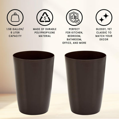 HOLDN’ STORAGE Small Trash Can - Set of 2 Open Top Waste Bin of 1.58 Gallon, Compact Waste Can Perfect for Bathroom, Kitchen, Office, Dorm - Durable Garbage Can - Metallic Brown