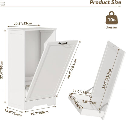 10 Gallon Tilt Out Trash Cabinet, Wooden Hidden Free Standing Kitchen Garbage Can with lid, Modern Pet-Proof Trash Can Holder for Bathroom, Living Room, Laundry Room, White