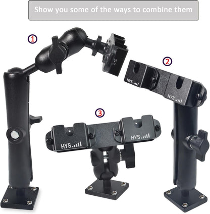 HYS Heavy Duty Drill Base Tablet Handheld CB Radio/Mic Holder Truck Mount, Aluminum 360° Adjustable 2-Stage Stand for Commercial Vehicles Car and Wall, for Handheld CB Radio&Mic with Clip/Round Knob