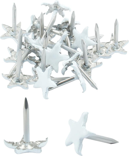 Piutouyar 150 Pcs Star Push Pins, White Upholstery Tacks Star Shaped Decorative Thumb Tacks Metal Upholstery Pins for Upholstered Furniture Cork Board DIY Projects or Home Decor 11 x 13mm
