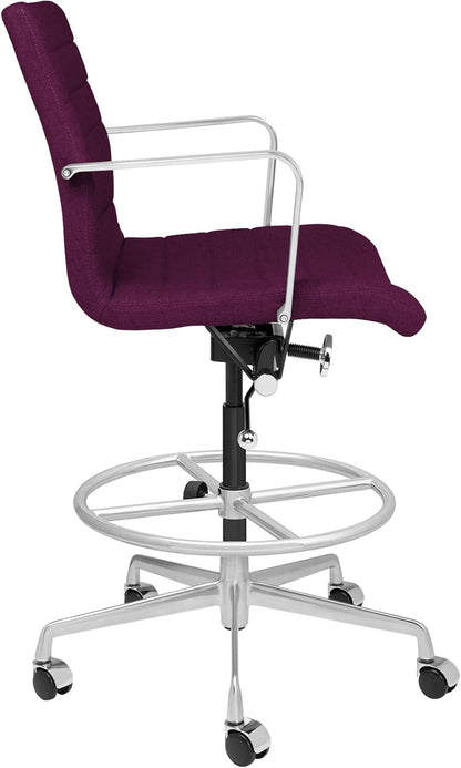 Laura Davidson Furniture SOHO II Ribbed Drafting Chair for Standing Desks, Standing Desk Chair - Ergonomically Designed, Draft Height, Arm Rest & Cushion, Made of Poly-Cotton Fabric, Purple Fabric
