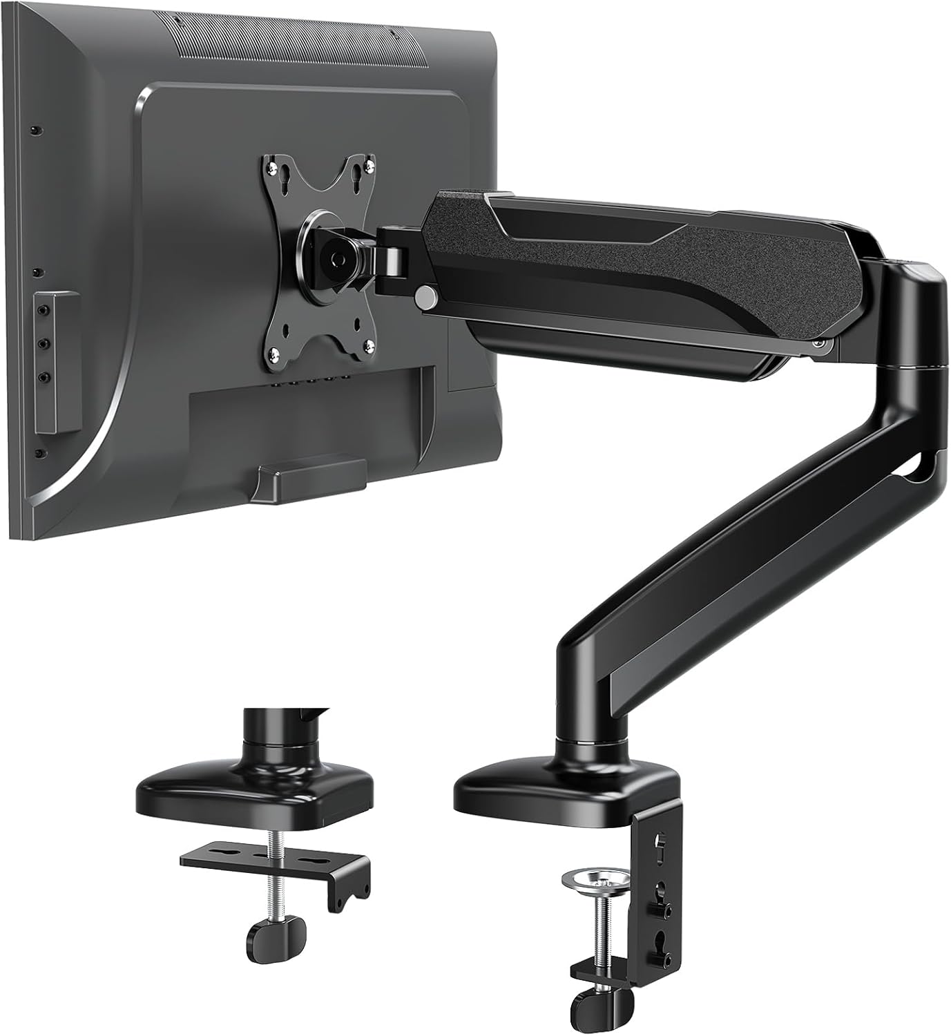 MOUNTUP Monitor Arm Desk Mount, Fully Adjustable, Computer Monitor Stand for 17-30 Inch, 4.4-17.6lbs Screen, VESA Mount with C Clamp & Grommet Base, Black