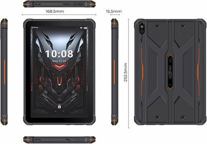HOTWAV R8 Rugged Tablet 2024 Android 14, 10.1 inch HD+ Waterproof Tablet, 12GB+128GB/1TB TF 10800mAh, 13MP+5MP Camera Outdoor Tablets, Unisoc T606/Octa-Core/4G Dual SIM/5G WiFi/IP68&IP69K/Face ID/OTG