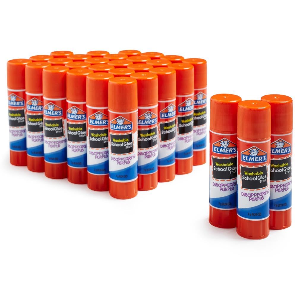Elmer’s Disappearing Purple School Glue Sticks, Washable, 7g, 30 Count - Bulk Pack for Classrooms, #1 Teacher Brand