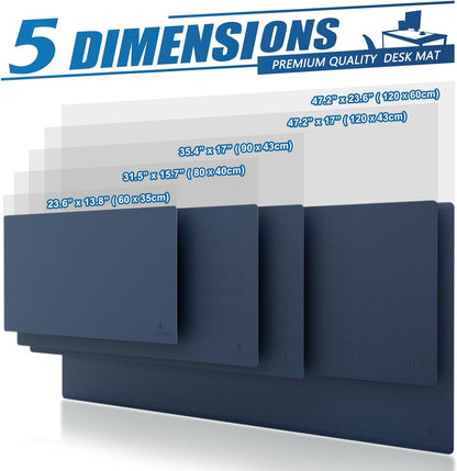 K KNODEL Small Office Leather Desk Mat, Mouse and Keyboard Pad, Computer and Laptop Mat, Desktop Protector and Cover, Writing Pad and Blotter (23.6"x13.8", Dark Blue)