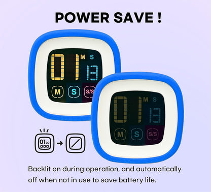 Digital Kitchen Timer, Countdown, Countup, Protective Rubber case, Large Display with Color Bold Digits, Touch Control, Backlit, Magnetic Kickstand, Loud Alarm, Auto Memory (Sky Blue)