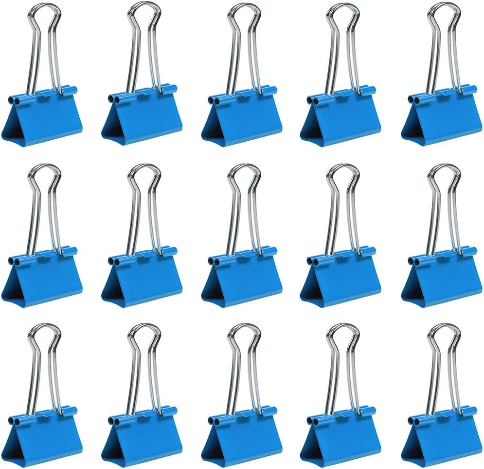 JAM PAPER Colorful Binder Clips - Medium - 1 1/4 Inch (32 mm) - Blue Binderclips - 15/Pack