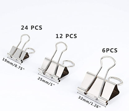 Silver Binder Clips Paper Clamps, Assorted Sizes Set (Small, Medium, Large) for Office School and Home Supplies (New Version)
