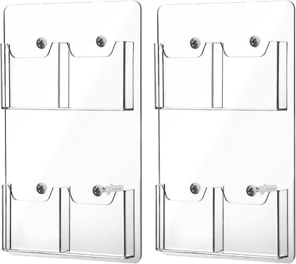 Eersida 2 Pack Acrylic Brochure Pamphlet Holder Wall Mount Clear Brochure Display Holder Plastic Trifold Flyer Rack Literature Storage Rack for Offices Waiting Room (9 x 15 Inch,4 Pockets)
