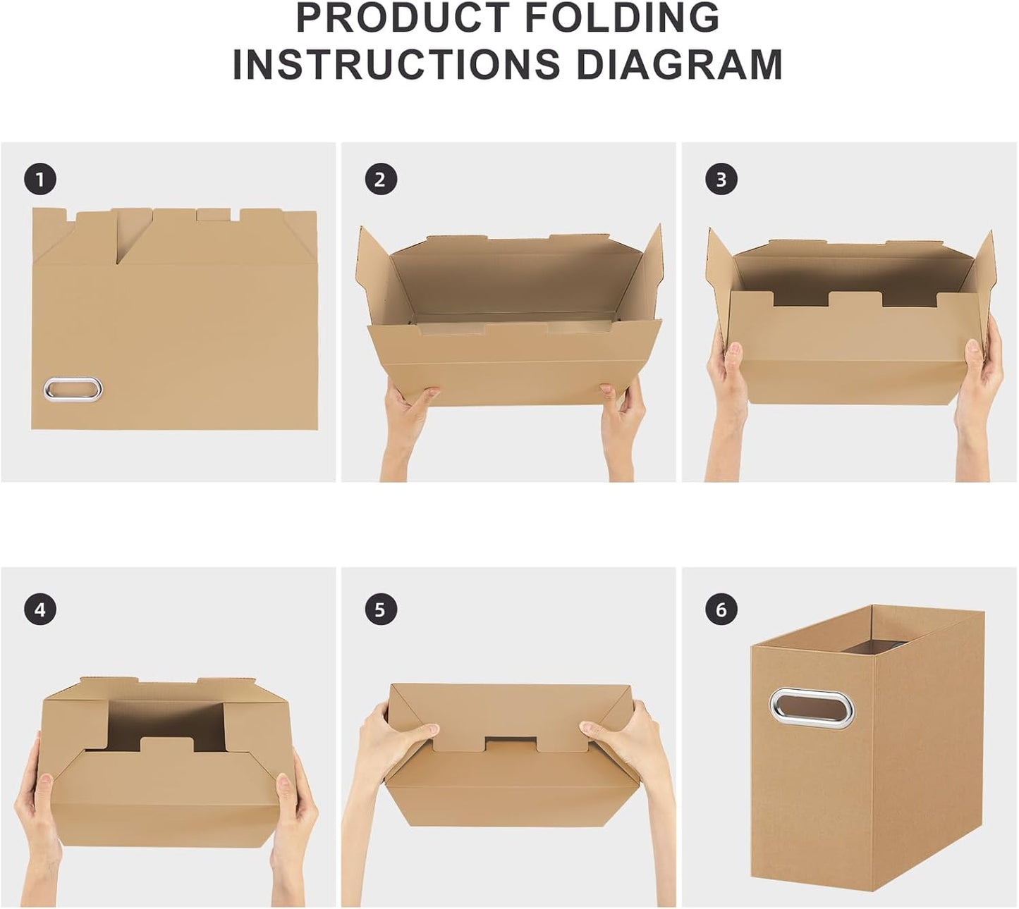 Oterri File Organizer, 4 Packs Small Storage Box, Cardboard File Folder Organizer, Collapsible File Box for Hanging File Folders Letter Size, Portable Filing Organizer with Handle (Brown)