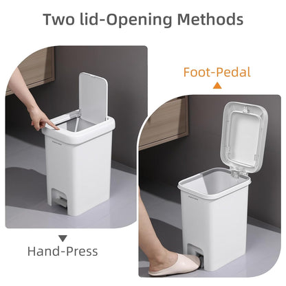 MOPALL Small Bathroom Trash Can with Lid Soft Close, Garbage Can with Press Top Lid & Foot Pedal, Step Trashcan Slim Trash Bin Waste Basket for Toilet, Office, Bedroom, Kitchen, Living Room 2.7 Gallon