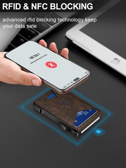 Wallet for Men RFID Wallet with 2 ID Windows & Money Clip, Slim Pop Up Card Holder for 10-12 Cards, Bifold Minimalist Smart Wallet for Front Pocket, Compact Metal Credit Card Holder, Gifts for Men
