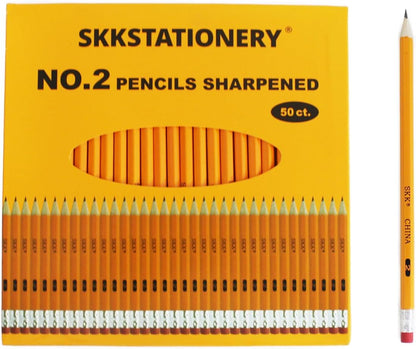 SKKSTATIONERY 50 Pcs Pre-sharpened pencils, Pencils Sharpened with eraser top, #2 HB pencil, Back to school, 50/box