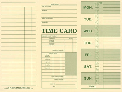NextDayLabels - Employee Attendance Weekly Time Card (Pack of 100)