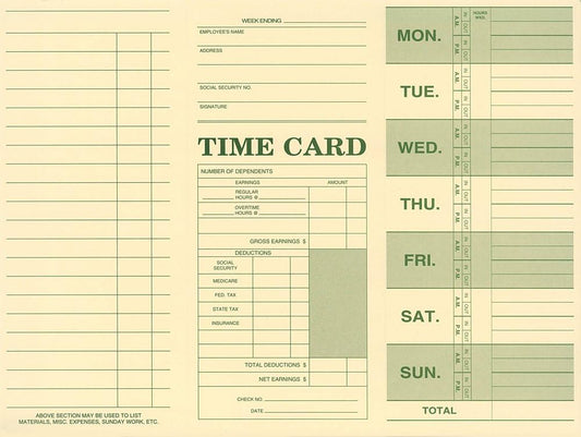 NextDayLabels - Employee Attendance Weekly Time Card (Pack of 100)