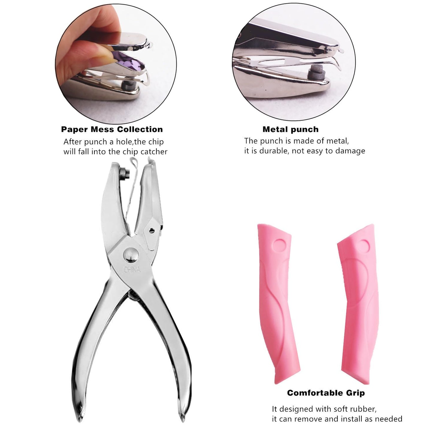 2 Pieces Metal Handheld Hole Paper Punches, Heart and Star Shape Single Hole Paper Punch with Pink Soft Grip Handles, Tag Puncher Set for DIY Craft Tags, Clothing Tickets, Scrapbook Tools