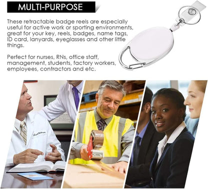 Retractable Badge Holder with Carabiner Reel Clip and Key Ring for ID Card Key Keychain Holders White 10 Pieces