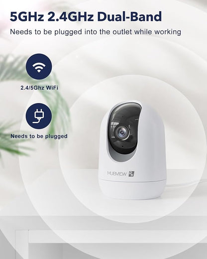 Indoor Security Camera 2K, Pet Camera with Phone App, WiFi Cameras for Home Security Camera for Dog/ Baby Monitor/Elder Pan Tilt, 5/2.4GHz, 24/7, 2-Way Talk, Human Detection, Motion Tracking, Cloud