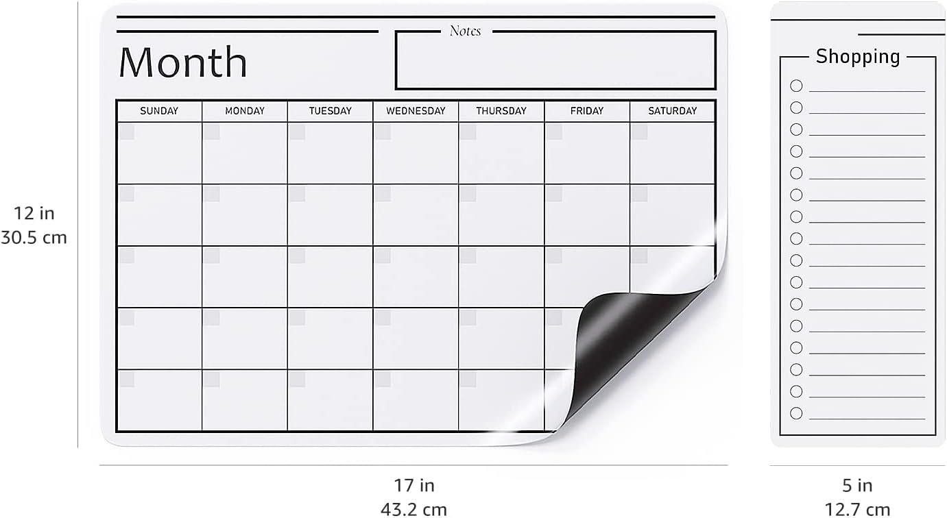 Amazon Basics Magnetic Dry Erase Whiteboard Calendar, 12" x 17", Includes 4 Markers And Eraser