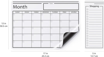 Amazon Basics Magnetic Dry Erase Whiteboard Calendar, 12" x 17", Includes 4 Markers And Eraser