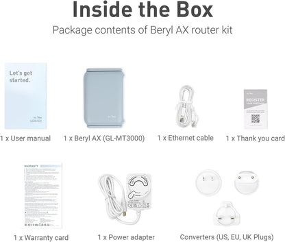 GL.iNet GL-MT3000 (Beryl AX) Portable Travel Router, Pocket Wi-Fi 6 Wireless 2.5G Router, Portable VPN Routers WiFi for Travel, Public Computer Routers, Business, Moblie/RV/Cruise/Plane