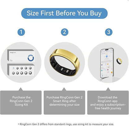 RingConn Gen 2, World’s First Smart Ring with Sleep Apnea Monitoring, No APP Subscription, 12-Day Battery Life, Stress/Heart Rate/Women's Health Tracker, Android & iOS Compatible (Gold, Size 10)