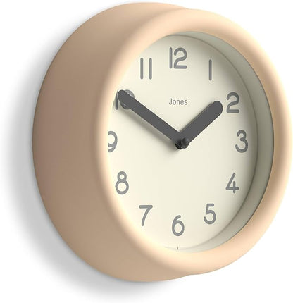 JONES CLOCKS® Fuze Wall Clock | Small Round Clock | Beige | Playful Modern Design with Soft sculptural Presence | Ideal for Kitchens Living Rooms Kid's bedrooms