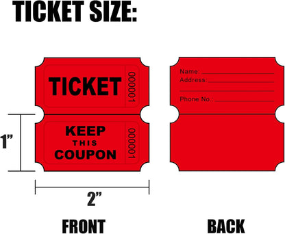 DNB 4000 Pairs Raffle Tickets - 4 Color Set of 1000 2 x 2 Inch 50/50 Double Roll Raffle Tickets - Blue/Yellow/Red/Green