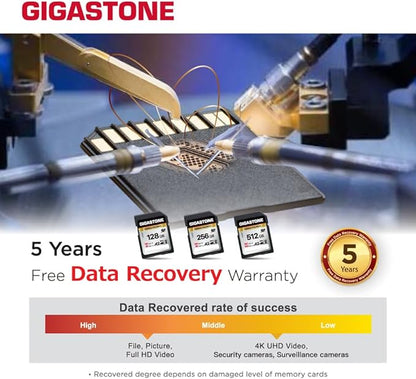 【5-Years Data Recovery】 GIGASTONE 128GB SD Card, 4K Camera Pro MAX, A2 4K SDXC Memory Card High Speed 4K UHD Video Compatible with Canon Kodak Digital Camera, with 1 mini case