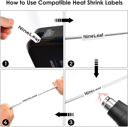 NineLeaf 2 Pack Compatible for ptouch HSe-241 HSe241 HS-241 HS241 AHS-241 White 17.7mm 3/4 inch 0.69'' Heat Shrink Tubes for PT-E300 PT-E500 PT-P700 PT-P710BT PT-P750W Label Maker Tapes