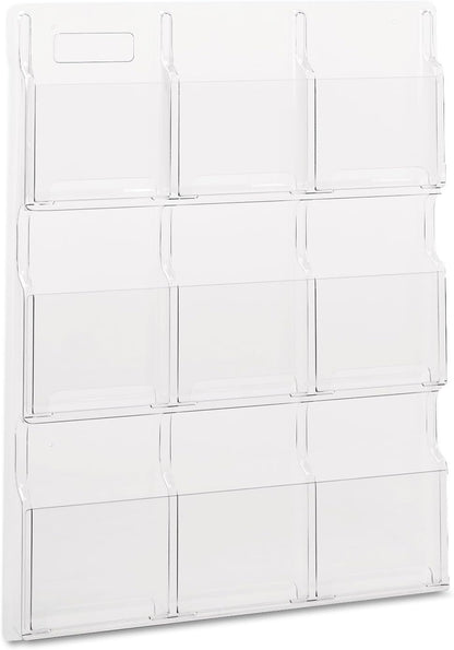Safco Reveal Literature Rack, 9 Compartments Magazine Holder, Wall-Mounted Brochure Organizer, Acrylic, Clear