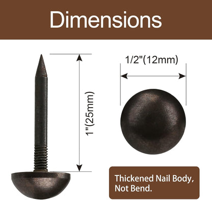 Retro Solid Pure Brass Tacks as Antique Upholstery Nails for Furniture, Decorative Push Pins for Wood,Carpet Tacks,Hardware Tacks,Cap Nails,Thumb Tacks，Brass Fasteners(1/2",12mm Black Color,20 Pcs)